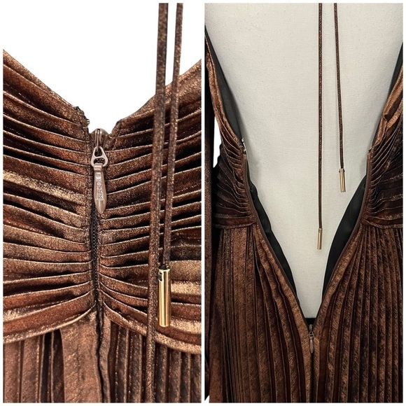 Acler Auroa Midi Dress Metallic Twist Front Pleated Bronze Size 6 NEW - Picture 14 of 16